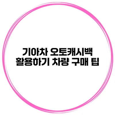 기아차 오토캐시백 활용하기 차량 구매 팁