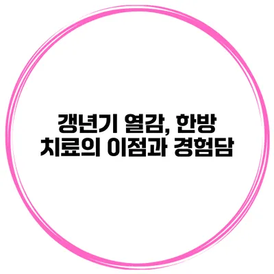 갱년기 열감, 한방 치료의 이점과 경험담
