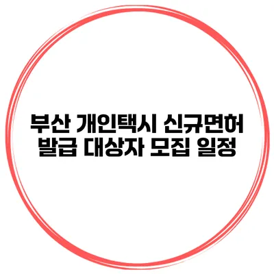 부산 개인택시 신규면허 발급 대상자 모집 일정