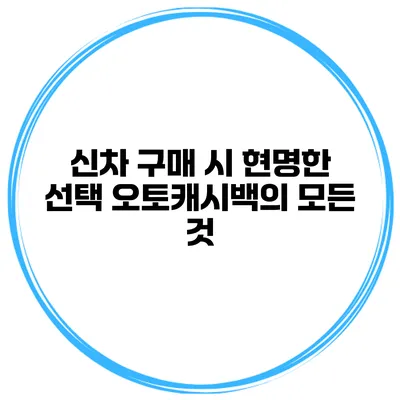 신차 구매 시 현명한 선택 오토캐시백의 모든 것