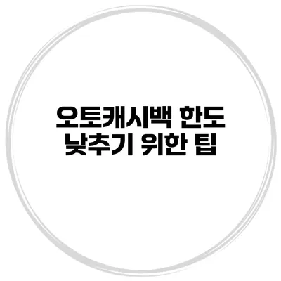 오토캐시백 한도 낮추기 위한 팁