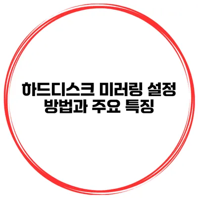 하드디스크 미러링 설정 방법과 주요 특징